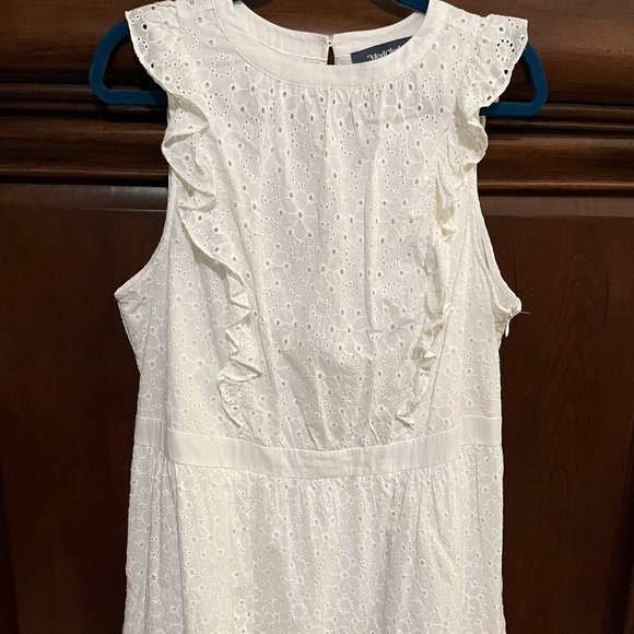 MODCLOTH WHITE EYELET DAISY FLORAL LINED RUFFLE DRESS 16W - Picture 2 of 7